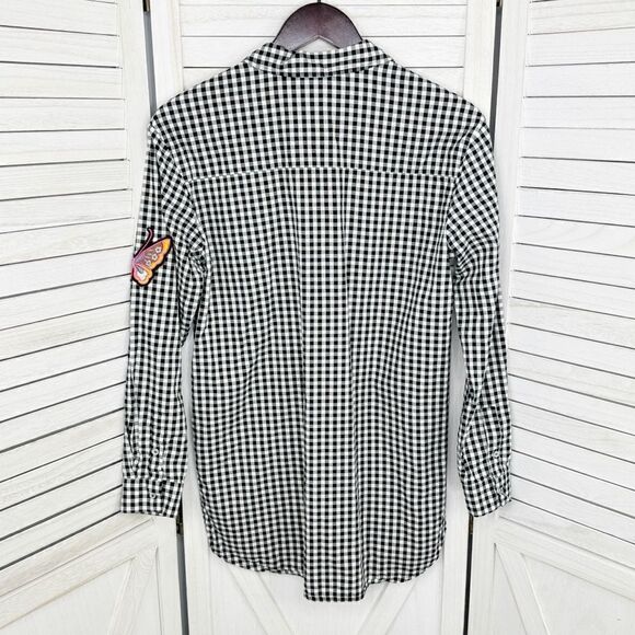 H&M Sequin Appliqué Gingham Check Button Front Shirt Black White Size 2 - Picture 11 of 15